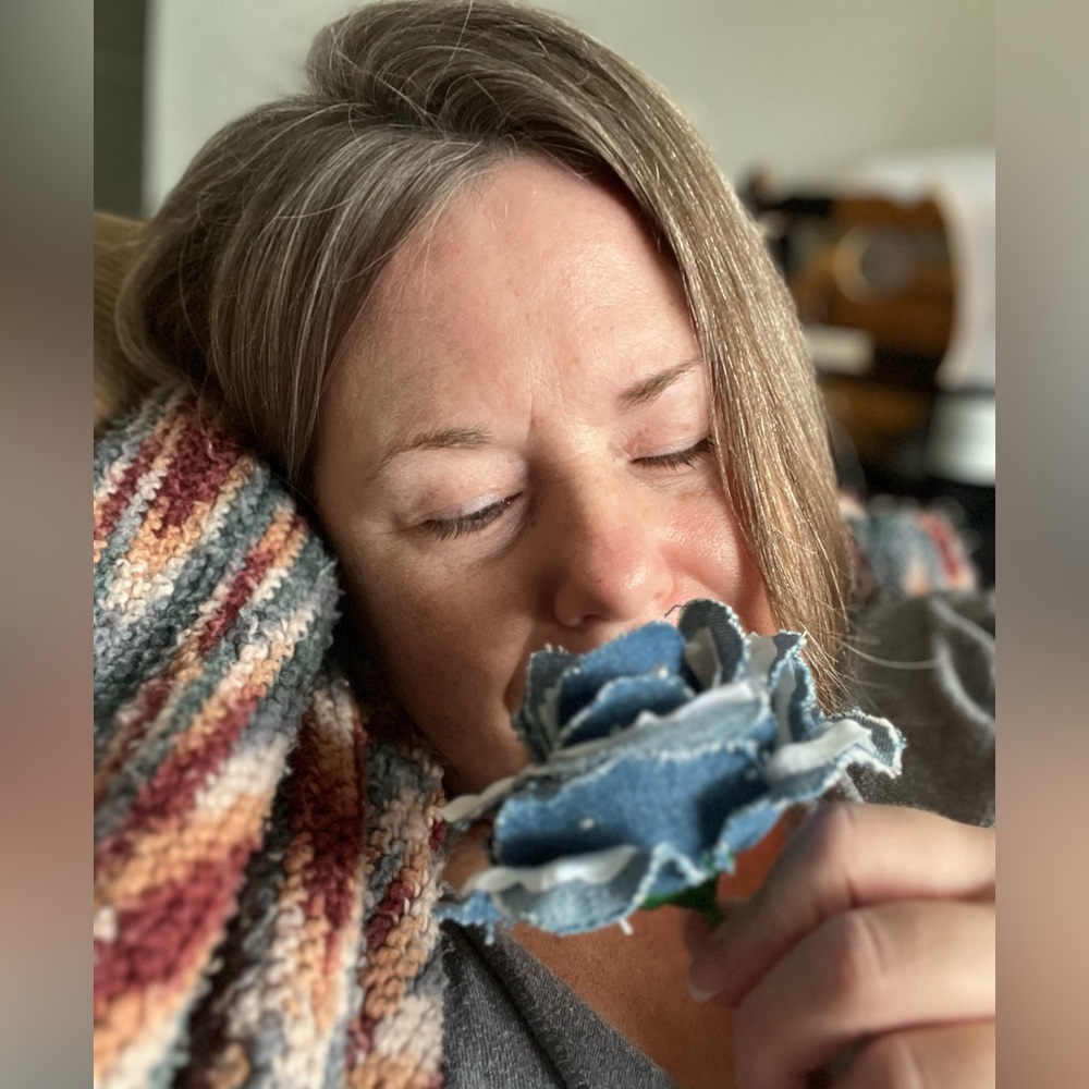 Handcrafted Denim Roses; single denim rose or a dozen denim roses.